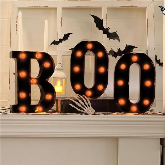 Halloween Decorations-3 LED Marquee Light up Letters "BOO" Sign Halloween Decor - Picture 1 of 7